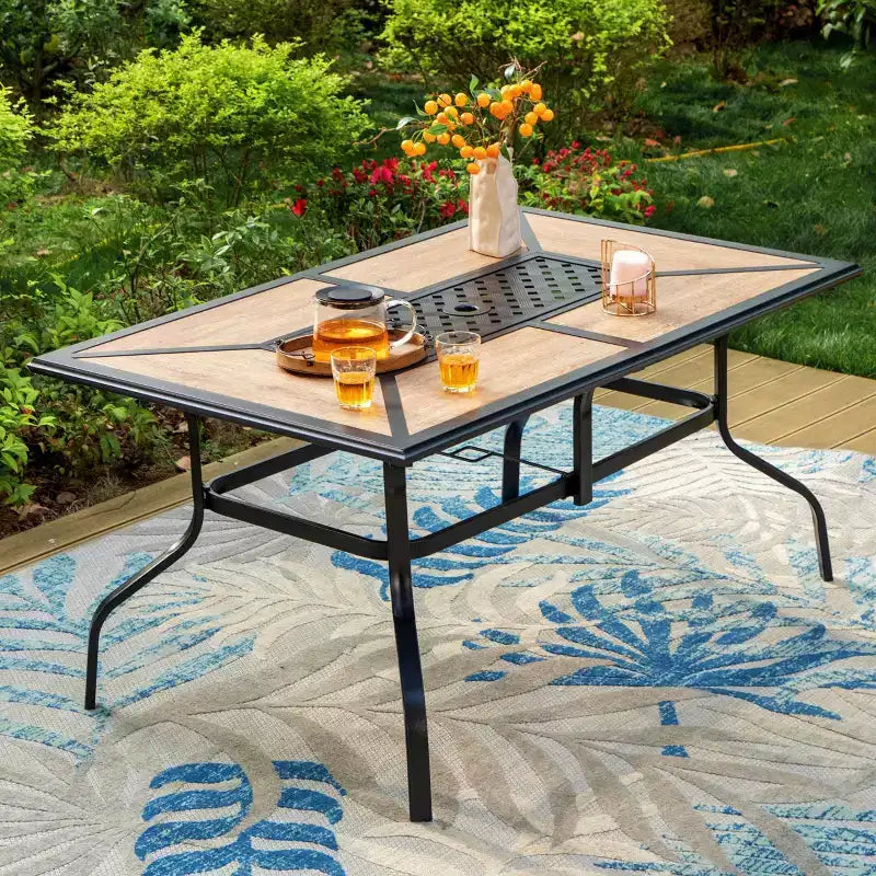 Ensemble de salle à manger de patio 7 pièces avec table en faux acier et chaises pivotantes à 360° avec accoudoirs – Captiva Designs : Mobilier d'extérieur résistant aux intempéries