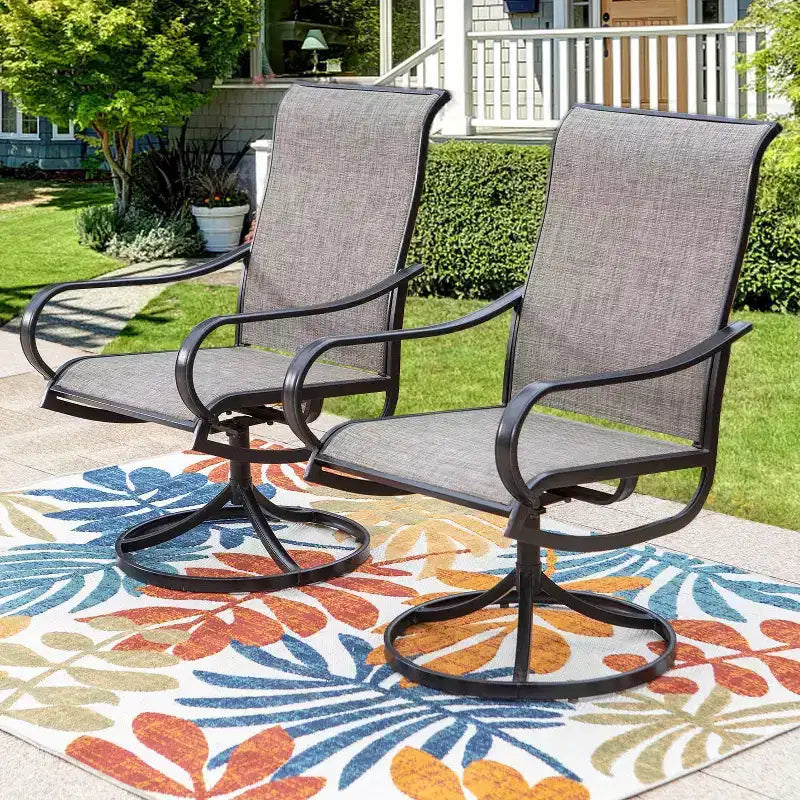 Ensemble de salle à manger de patio 7 pièces avec table en faux acier et chaises pivotantes à 360° avec accoudoirs – Captiva Designs : Mobilier d'extérieur résistant aux intempéries