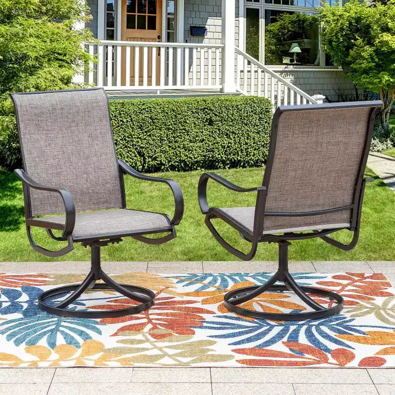 Ensemble de salle à manger de patio 7 pièces avec table en faux acier et chaises pivotantes à 360° avec accoudoirs – Captiva Designs : Mobilier d'extérieur résistant aux intempéries