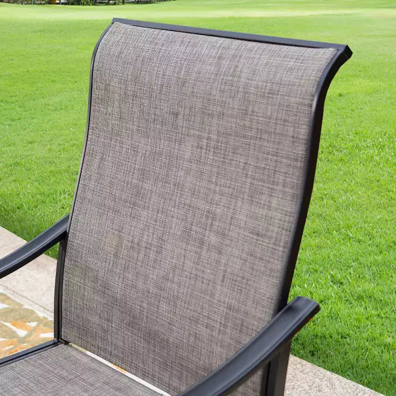 Ensemble de salle à manger de patio 7 pièces avec table en faux acier et chaises pivotantes à 360° avec accoudoirs – Captiva Designs : Mobilier d'extérieur résistant aux intempéries