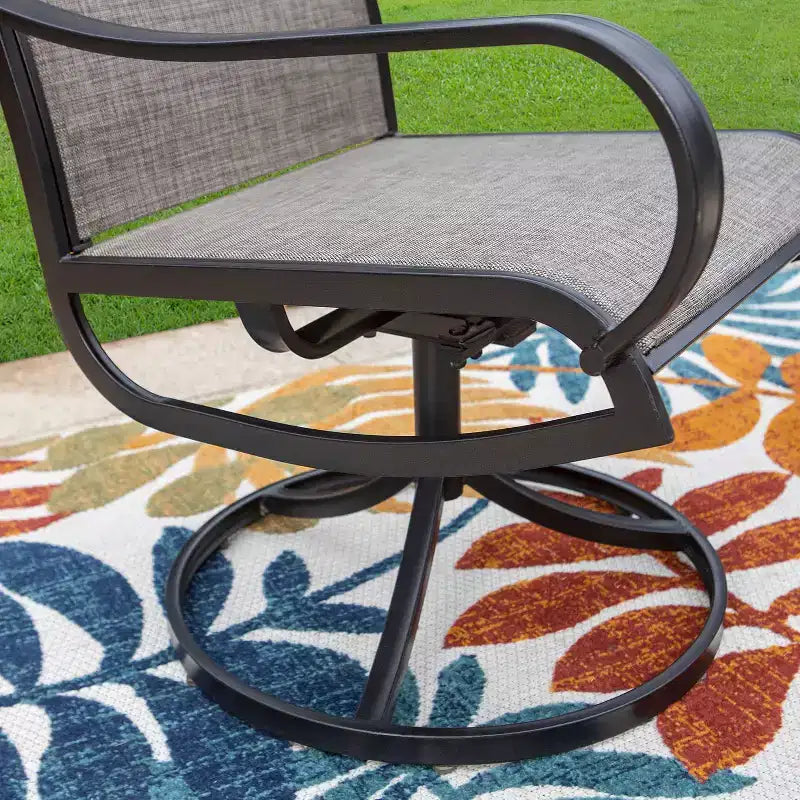 Ensemble de salle à manger de patio 7 pièces avec table en faux acier et chaises pivotantes à 360° avec accoudoirs – Captiva Designs : Mobilier d'extérieur résistant aux intempéries