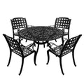 5pc Patio Dining Set with 48" Ornate Outdoor Mesh Aluminum Round Table & Checker Chairs - Black - Oakland Living: UV-Resistant, Mold-Resistant