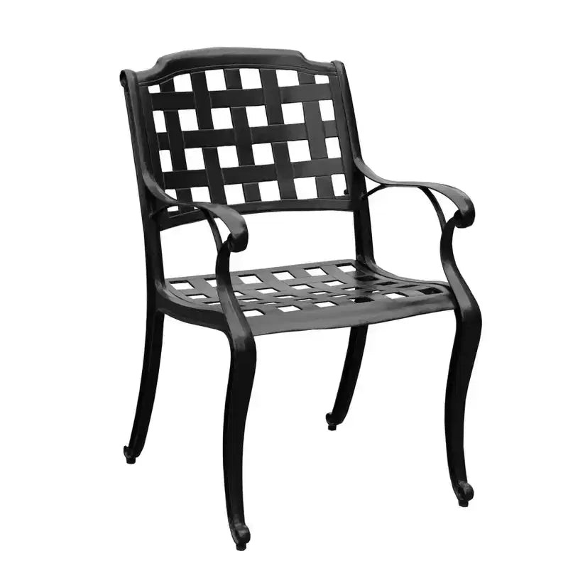 Ensemble de salle à manger 5 pièces avec table ronde d'extérieur en aluminium maillé orné de 48 pouces et chaises à damiers - Noir - Oakland Living : Résistant aux UV, Résistant aux moisissures