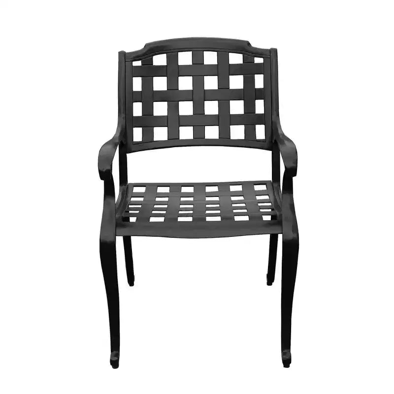 Ensemble de salle à manger 5 pièces avec table ronde d'extérieur en aluminium maillé orné de 48 pouces et chaises à damiers - Noir - Oakland Living : Résistant aux UV, Résistant aux moisissures