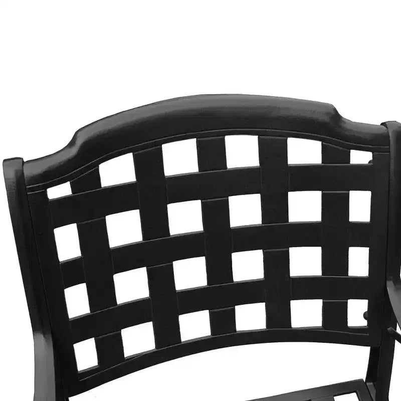Ensemble de salle à manger 5 pièces avec table ronde d'extérieur en aluminium maillé orné de 48 pouces et chaises à damiers - Noir - Oakland Living : Résistant aux UV, Résistant aux moisissures