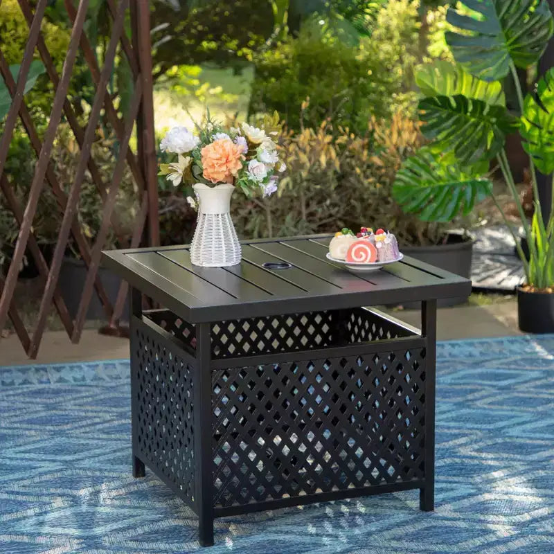 Ensemble de salle à manger 3 pièces pour patio avec petite table carrée avec trou pour parasol et chaises rembourrées à bras pivotantes à 360° - Captiva Designs
