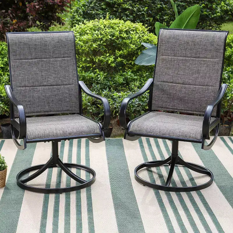 Ensemble de salle à manger 3 pièces pour patio avec petite table carrée avec trou pour parasol et chaises rembourrées à bras pivotantes à 360° - Captiva Designs