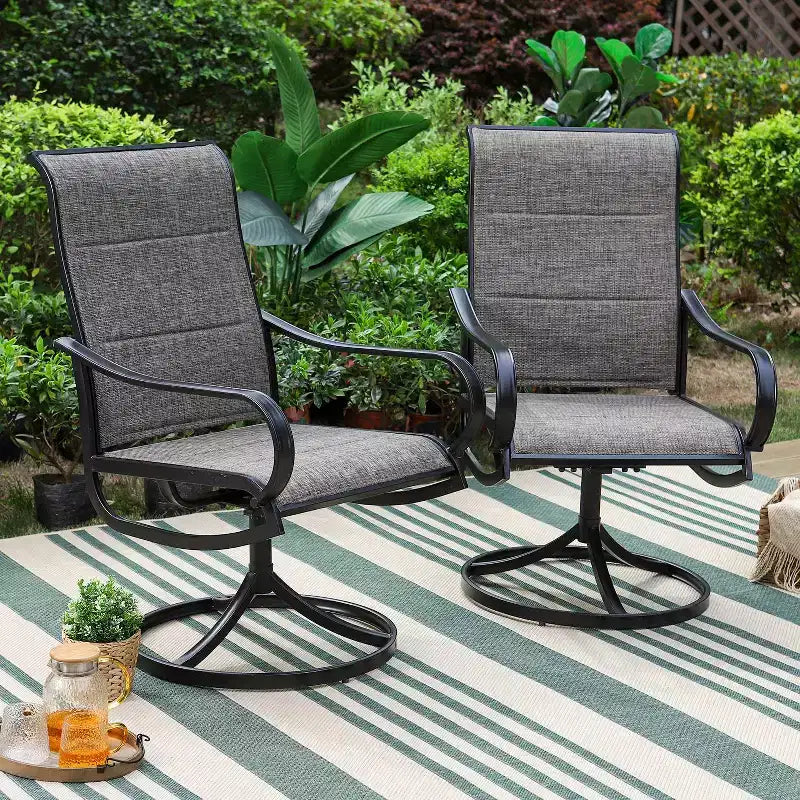 Ensemble de salle à manger 3 pièces pour patio avec petite table carrée avec trou pour parasol et chaises rembourrées à bras pivotantes à 360° - Captiva Designs
