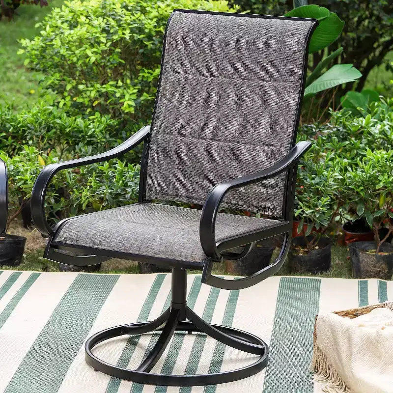 Ensemble de salle à manger 3 pièces pour patio avec petite table carrée avec trou pour parasol et chaises rembourrées à bras pivotantes à 360° - Captiva Designs