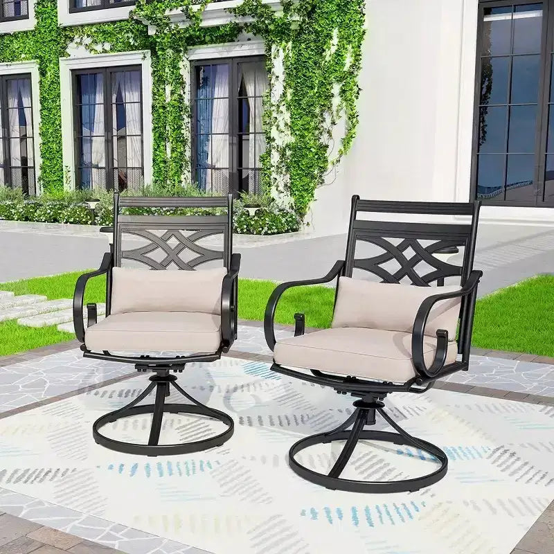 Ensemble repas de jardin 5 pièces : Chaises pivotantes, Table ronde, Trou de parasol - Captiva Designs