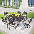Captiva Designs 7pc Outdoor Dining Set with 2 Swivel Chairs & Metal Table with Umbrella Hole: Weather-Resistant, Fade-Resistant Patio Dining Set