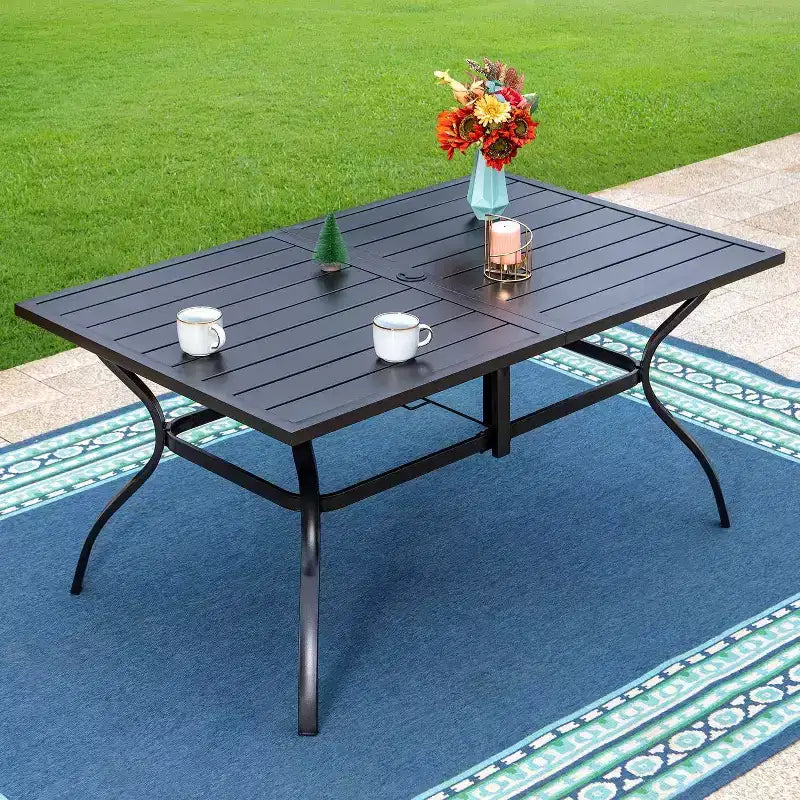 Ensemble de salle à manger d'extérieur 7 pièces Captiva Designs avec 2 fauteuils pivotants et table en métal avec trou pour parasol : ensemble de salle à manger de patio résistant aux intempéries et à la décoloration