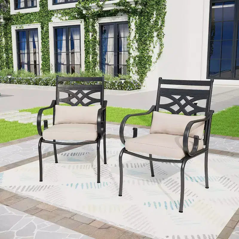Ensemble de salle à manger d'extérieur 7 pièces Captiva Designs avec 2 fauteuils pivotants et table en métal avec trou pour parasol : ensemble de salle à manger de patio résistant aux intempéries et à la décoloration