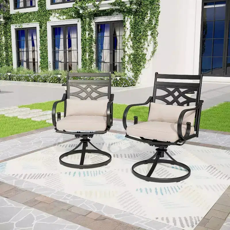 Ensemble de salle à manger d'extérieur 7 pièces Captiva Designs avec 2 fauteuils pivotants et table en métal avec trou pour parasol : ensemble de salle à manger de patio résistant aux intempéries et à la décoloration