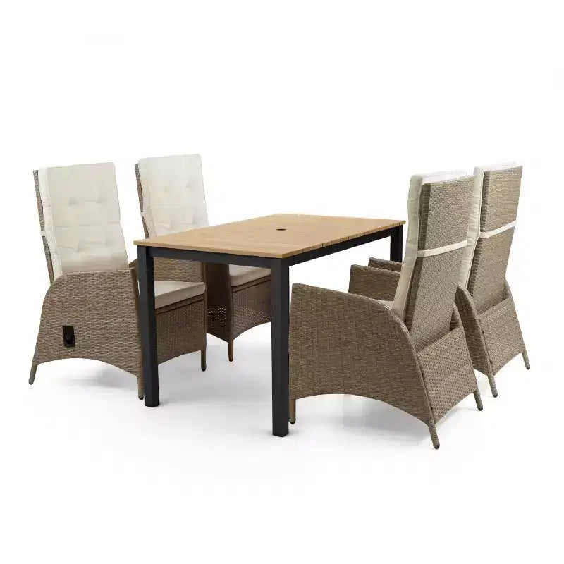Greemotion 5pc Mackay Teak Wood Top Outdoor Patio Dining Set: UV-Resistant, Weatherproof, Aluminum Frame