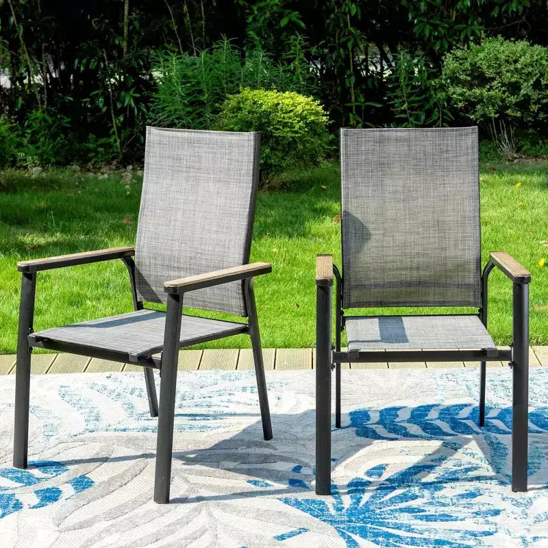 Ensemble repas de jardin 5 pièces avec chaises en toile de fronde et table carrée en aluminium thermolaqué - Captiva Designs : Ensemble de patio résistant aux intempéries