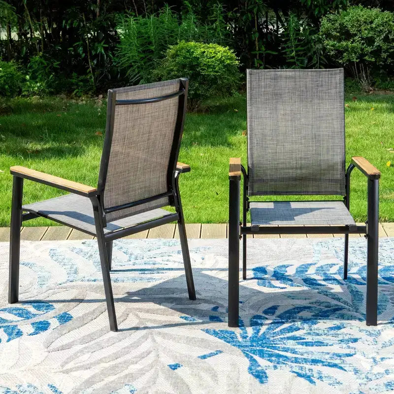 Ensemble repas de jardin 5 pièces avec chaises en toile de fronde et table carrée en aluminium thermolaqué - Captiva Designs : Ensemble de patio résistant aux intempéries