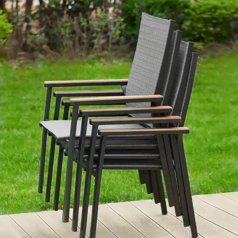 Ensemble repas de jardin 5 pièces avec chaises en toile de fronde et table carrée en aluminium thermolaqué - Captiva Designs : Ensemble de patio résistant aux intempéries