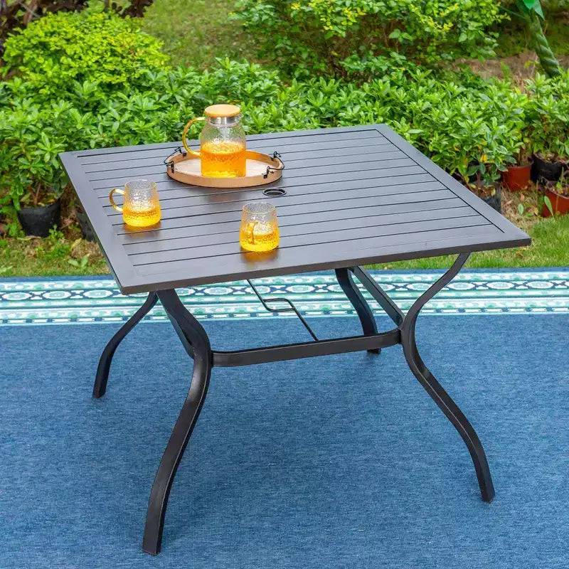 Ensemble repas de jardin 5 pièces avec chaises en toile de fronde et table carrée en aluminium thermolaqué - Captiva Designs : Ensemble de patio résistant aux intempéries