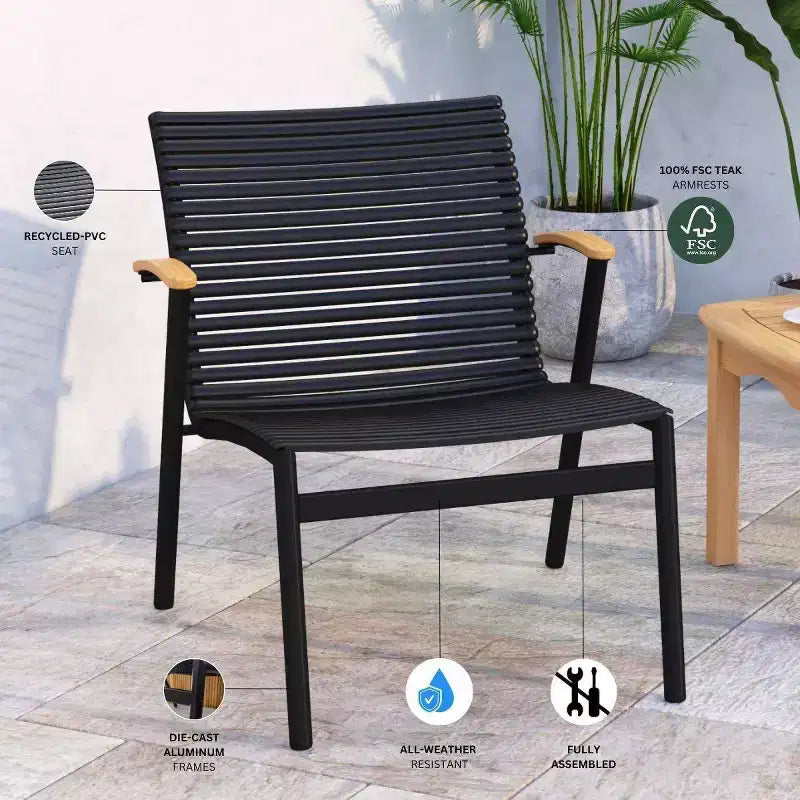 Amazonia Fauteuil d'appoint d'extérieur 2 pièces Zanzibar : Teck et aluminium moulé, aucun assemblage requis