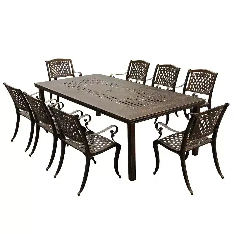 95" Rectangular Modern Outdoor Mesh Lattice Aluminum Patio Dining Set with 8 Arm Chairs - Black - Oakland Living