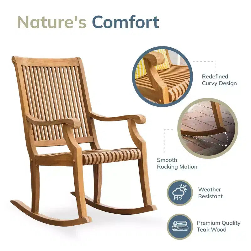 Fauteuil à bascule d'extérieur en teck Sonoma Lane Rockport - Résistant aux intempéries, capacité de 113 kg