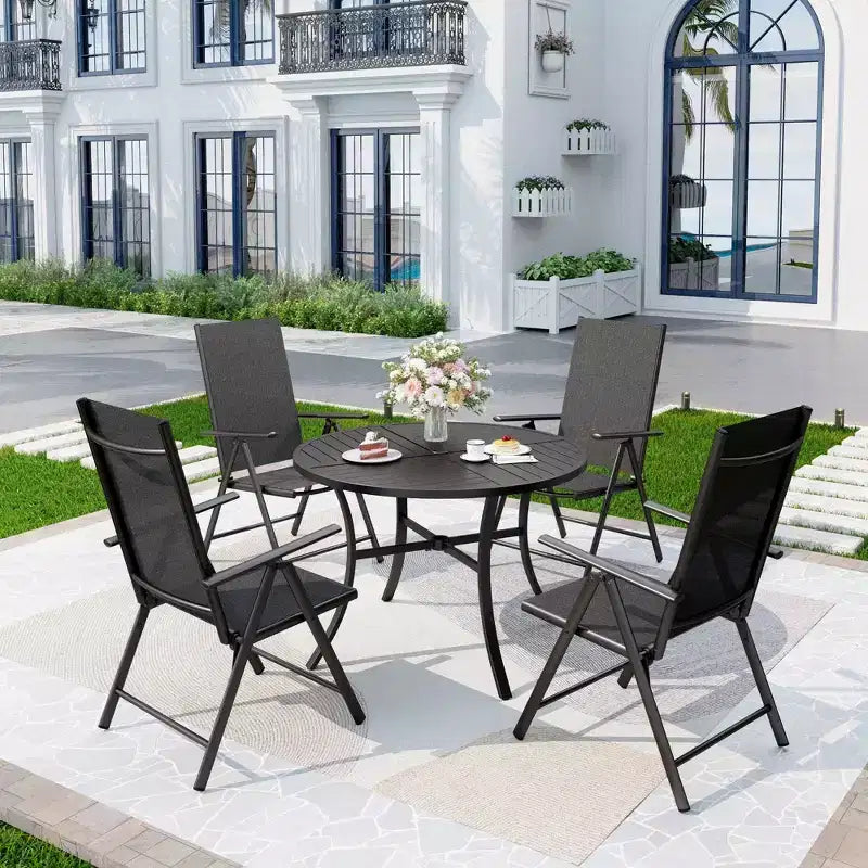 5pc Patio Dining Set with Round Table & Foldable Chairs - Captiva Designs: Weather-Resistant Aluminum