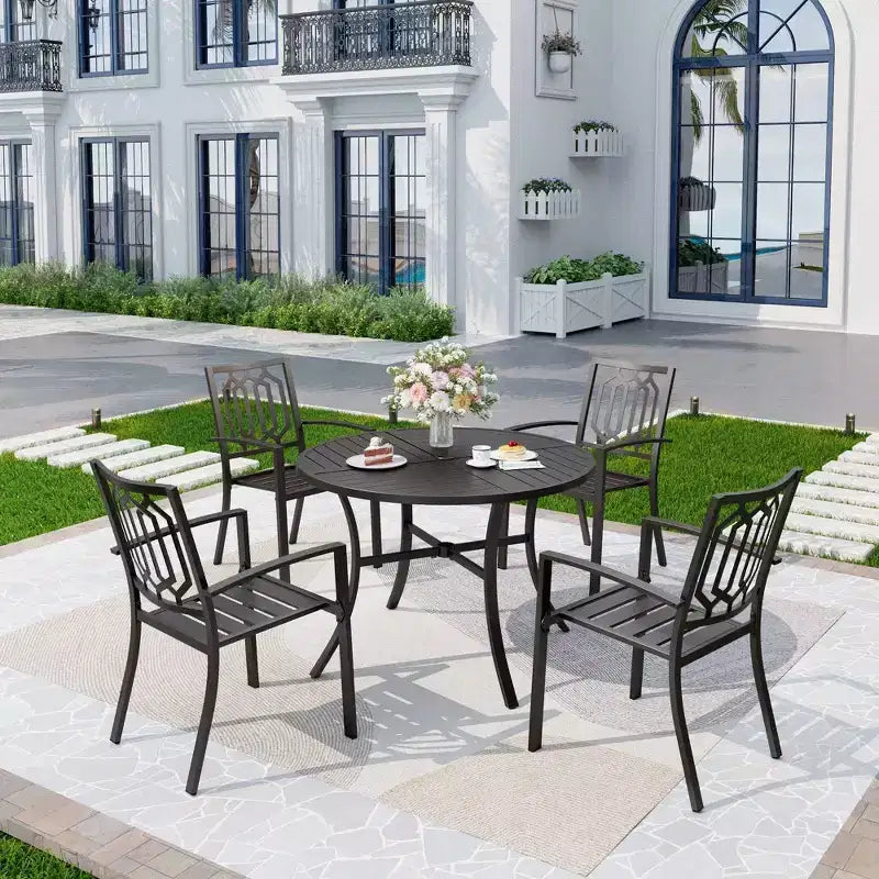 5pc Patio Dining Set with Round Table & Sling Seat Steel Frame Chairs - Captiva Designs: Outdoor Furniture for Four