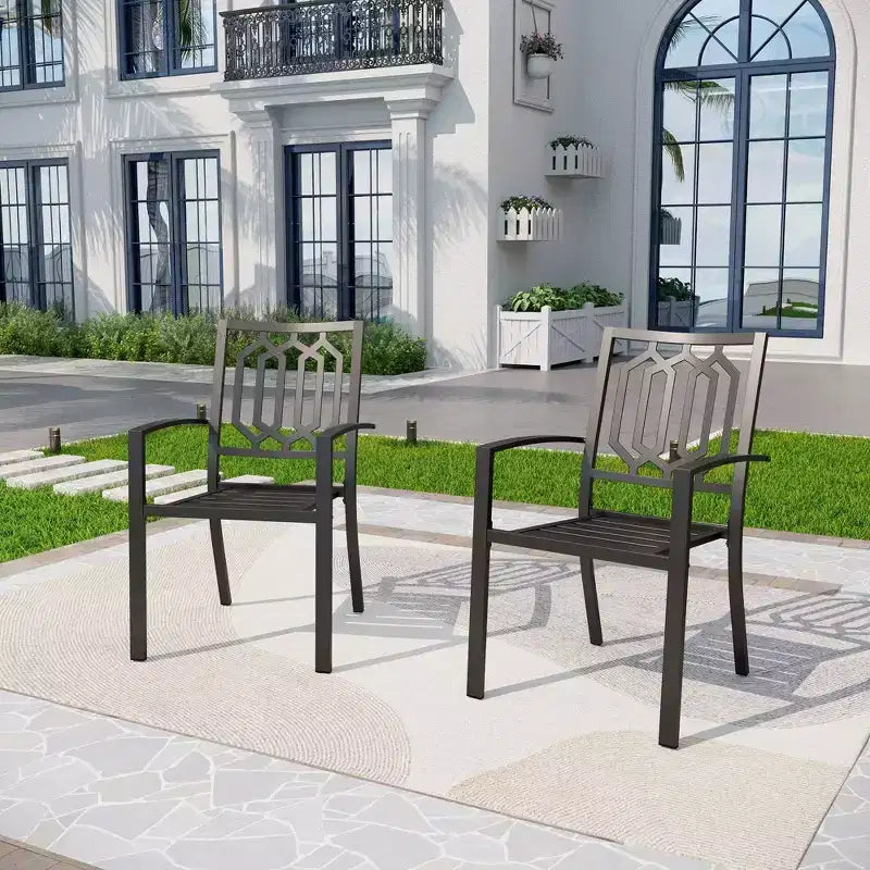 Ensemble de salle à manger 5 pièces pour terrasse avec table ronde et chaises à cadre en acier avec assise en toile – Captiva Designs : Mobilier d'extérieur pour quatre