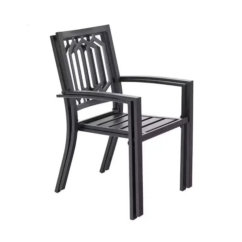 Ensemble de salle à manger 5 pièces pour terrasse avec table ronde et chaises à cadre en acier avec assise en toile – Captiva Designs : Mobilier d'extérieur pour quatre