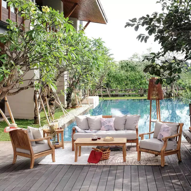 Fauteuil de jardin Sonoma Lane Rockport en bois de teck avec coussins zippés beiges - Résistant aux intempéries