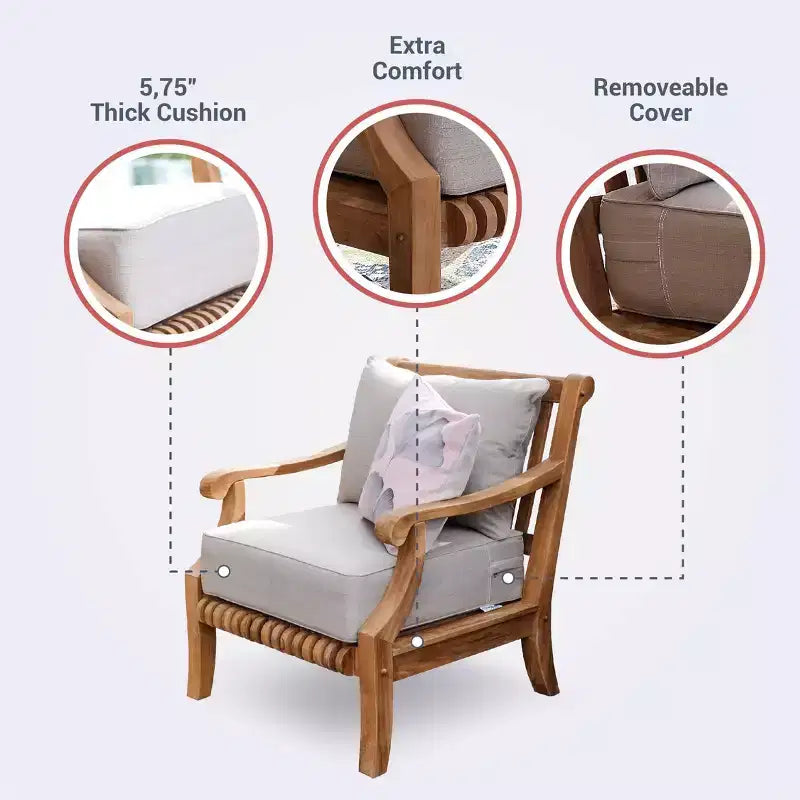 Fauteuil de jardin Sonoma Lane Rockport en bois de teck avec coussins zippés beiges - Résistant aux intempéries