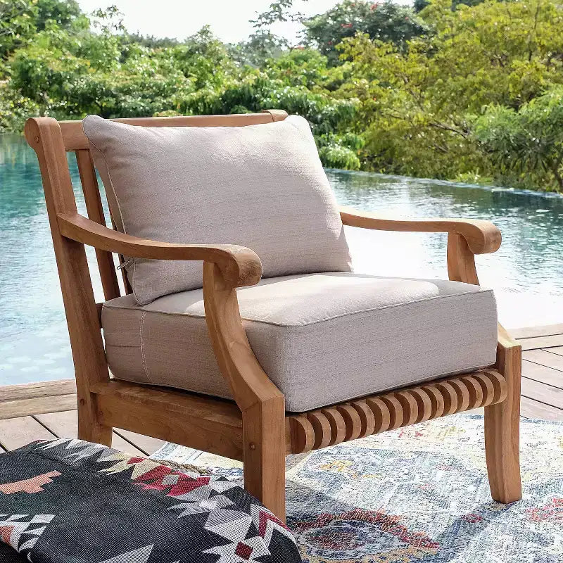 Fauteuil de jardin Sonoma Lane Rockport en bois de teck avec coussins zippés beiges - Résistant aux intempéries