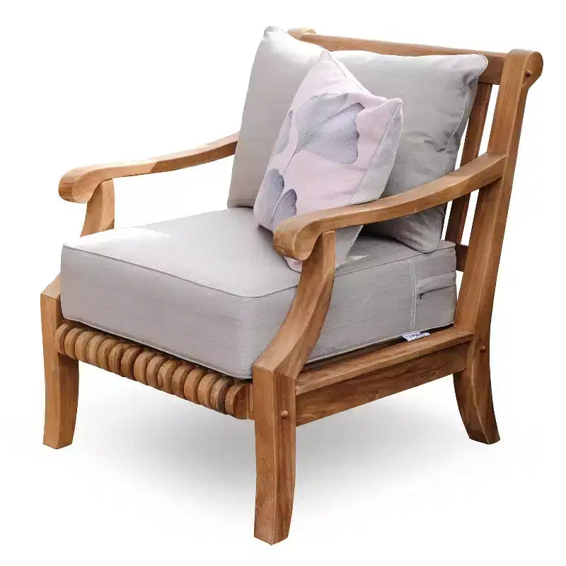 Fauteuil de jardin Sonoma Lane Rockport en bois de teck avec coussins zippés beiges - Résistant aux intempéries