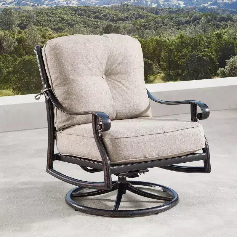 Ensemble de 2 Fauteuils Club Pivotants et Basculants d'Extérieur en Aluminium avec Coussins - Cuivre/Havane - Oakland Living