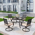 5pc Outdoor Dining Set with Swivel Chairs with Cushions & Round Metal Table with Umbrella Hole - Black - Captiva Designs