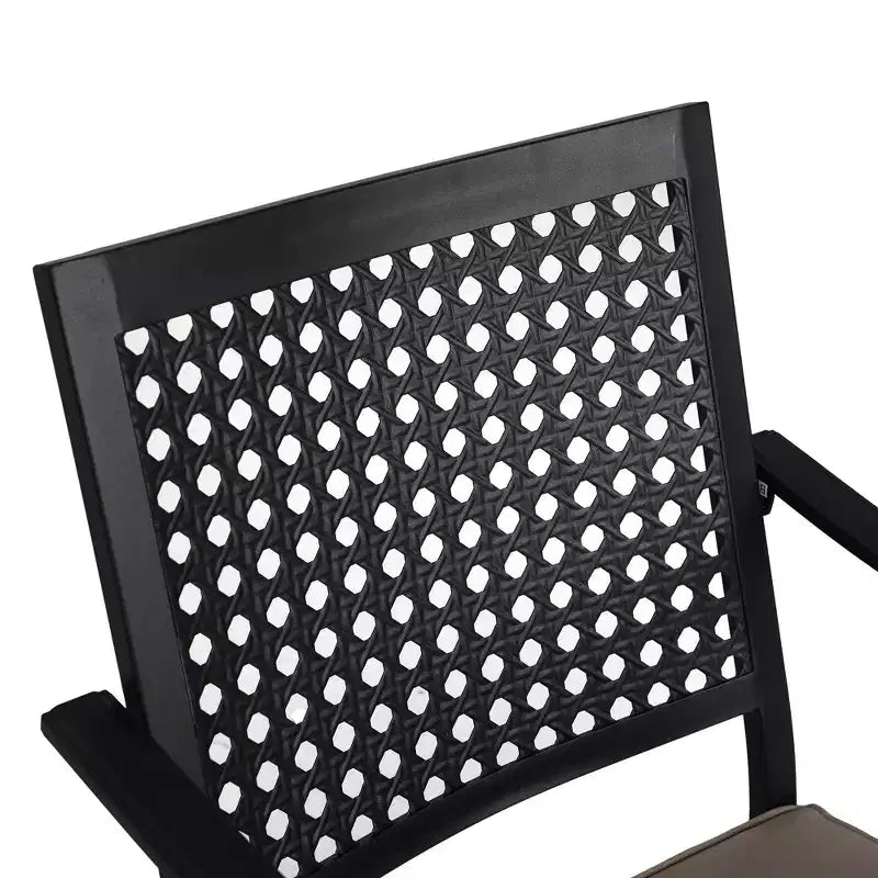 Ensemble de repas extérieur 5 pièces avec chaises pivotantes et coussins et table ronde en métal avec trou pour parasol - Noir - Captiva Designs