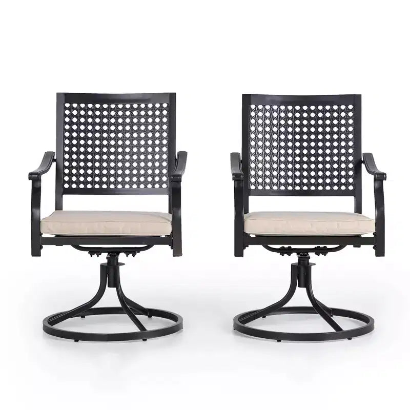 Ensemble de repas extérieur 5 pièces avec chaises pivotantes et coussins et table ronde en métal avec trou pour parasol - Noir - Captiva Designs