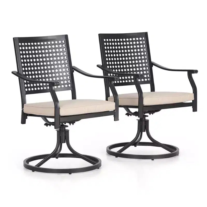 Ensemble de repas extérieur 5 pièces avec chaises pivotantes et coussins et table ronde en métal avec trou pour parasol - Noir - Captiva Designs