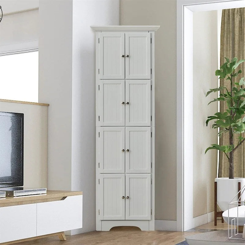 Meuble d'angle de rangement haut avec 8 portes et 4 étagères
