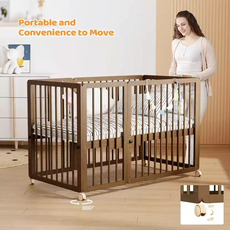 Lit convertible JOYMOR 8 en 1, incluant 2 matelas, se transforme en berceau, lit bébé intermédiaire, lit bébé pleine grandeur, lit de repos, lit d'enfant et parc.