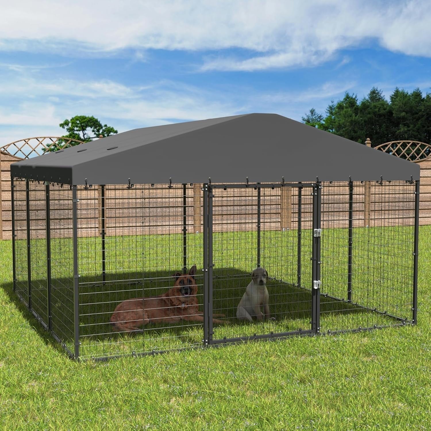 Grande niche extérieure pour chien L 118 x P 118 x H 70, enclos pour chien robuste avec toit étanche