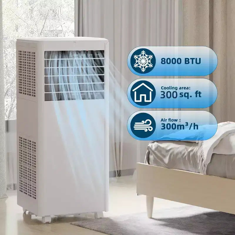 Climatiseur portable 8 000 BTU - 3-en-1 : refroidissement, déshumidificateur et ventilateur pour 32,5 m² avec mode nuit et garantie d'un an
