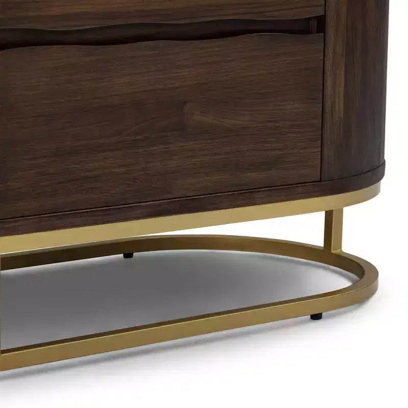 Commode moderne à 6 tiroirs avec plateau Live Edge, piètement en métal et construction en bois mélangé durable