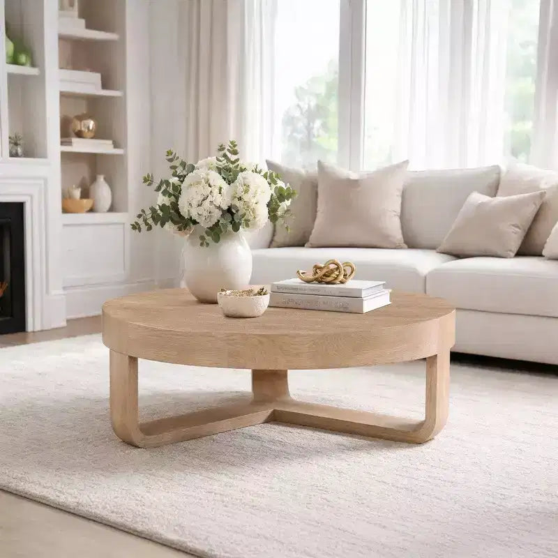 Table basse Royal Hampton, dessus rond de 32 pouces avec base en forme de traîneau ouverte