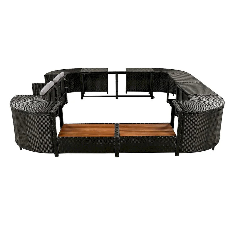 Canapé d'angle d'extérieur en rotin pour spa, forme quadrilatérale