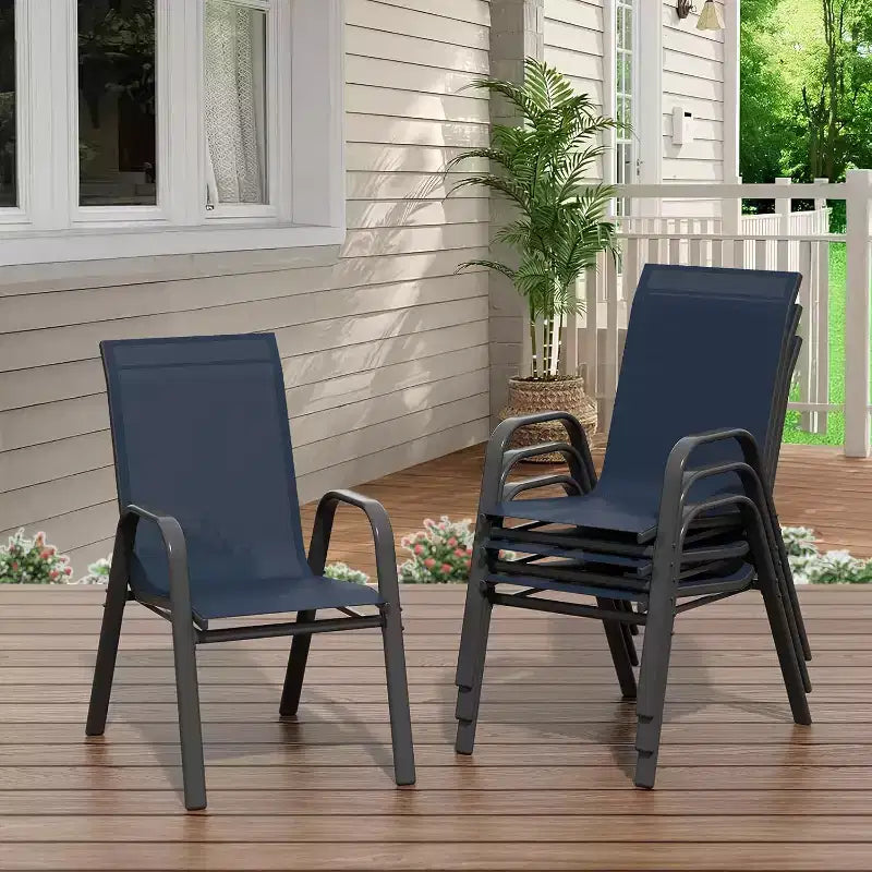 Chaises de patio, Lot de 4/6 chaises de salle à manger empilables d'extérieur en textilène léger résistant aux intempéries avec accoudoirs pour jardin, terrasse de piscine