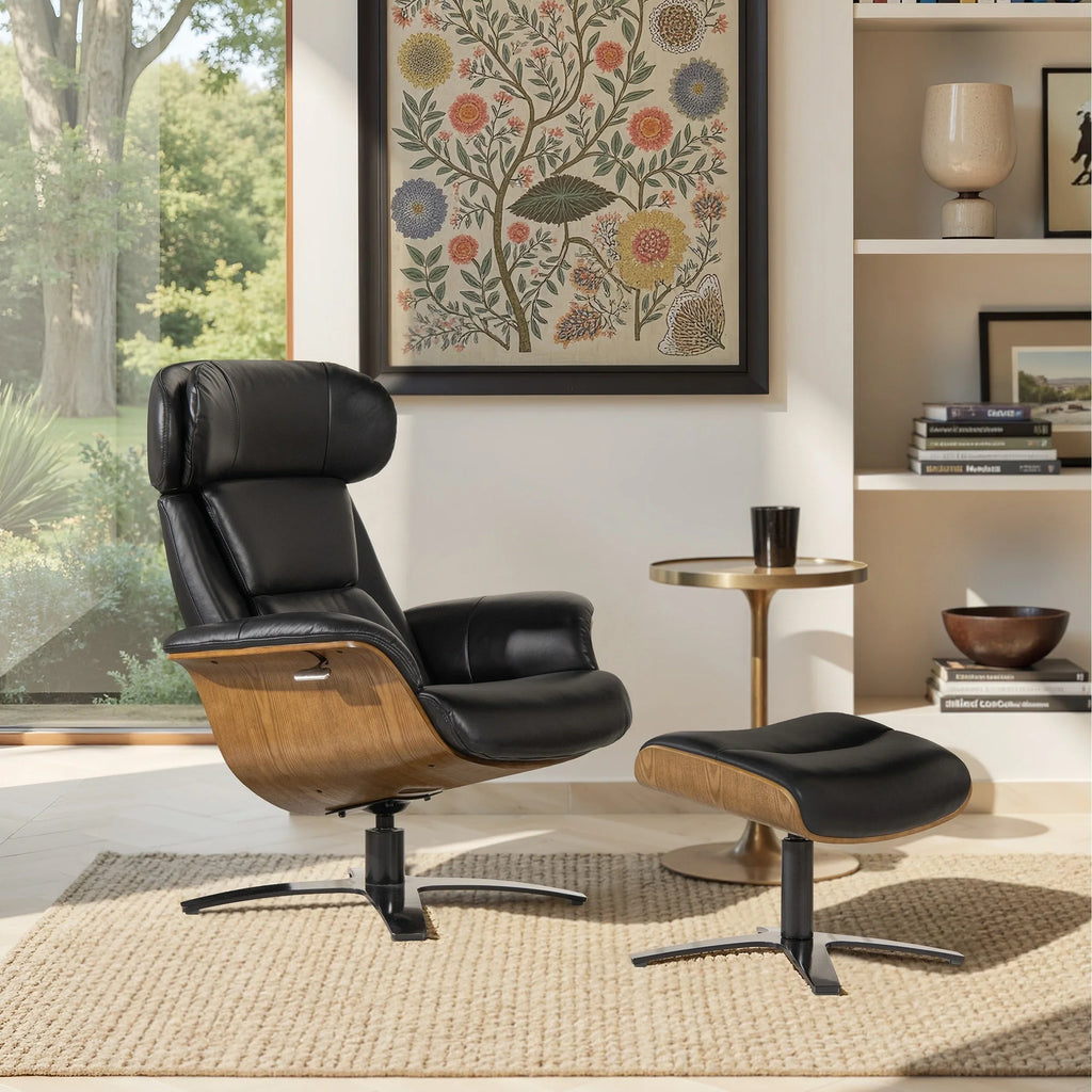 Jovan 31.5 Fauteuil inclinable en cuir véritable avec ottoman