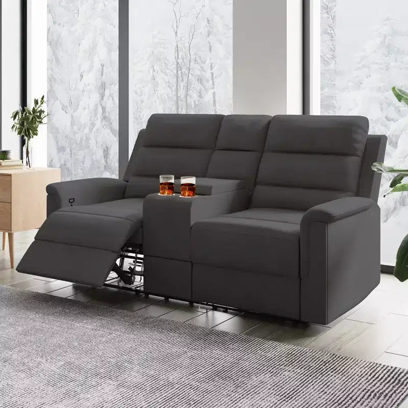 Canapé inclinable 2 places en tissu technique beige/gris, dossier et repose-pieds réglables
