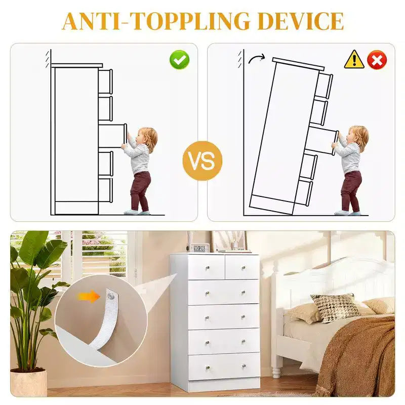 Grande commode à 6 tiroirs Karl Home pour chambre à coucher et commode à tiroirs avec construction robuste en bois, organisateur de rangement pour placard, en blanc